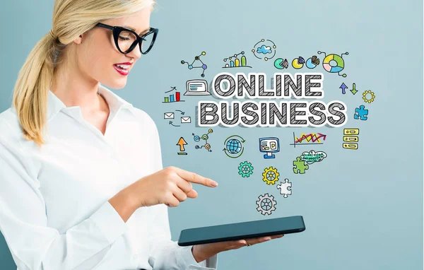 Online Business text with business woman — Stock Photo, Image