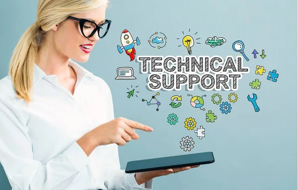 Teknisk Support text med affärskvinna — Stockfoto