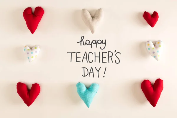 Mensagem do Dia do Professor com almofadas de coração azul — Fotografia de Stock