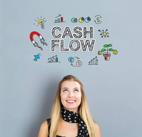 Cash-Flow concept met gelukkige jonge vrouw — Stockfoto