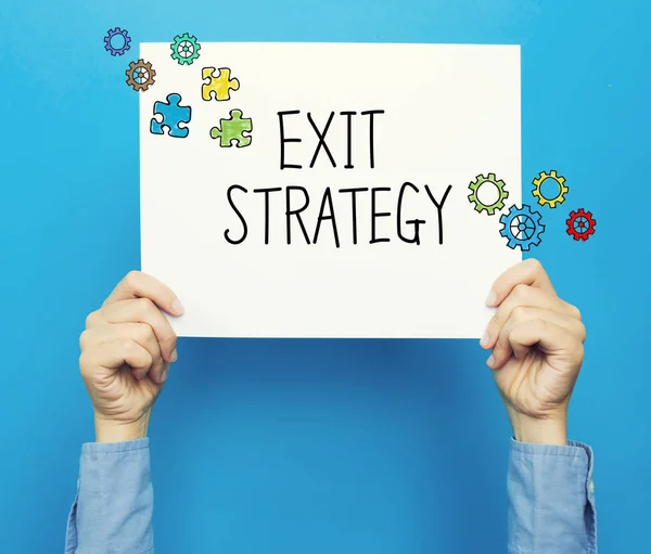 Exit strategii text na bílý plakát — Stock fotografie