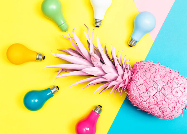 Painted pineapple with light bulbs