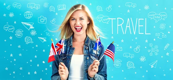 Young woman with flags — Stock Photo, Image