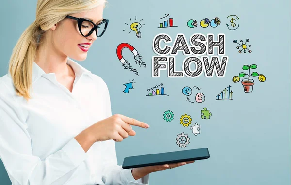 Cashflow-Text mit Geschäftsfrau — Stockfoto