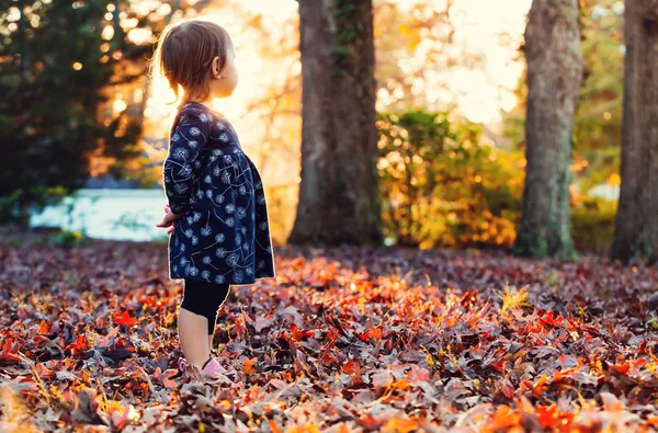 Μικρό παιδί κορίτσι στέκεται έξω από — Φωτογραφία Αρχείου