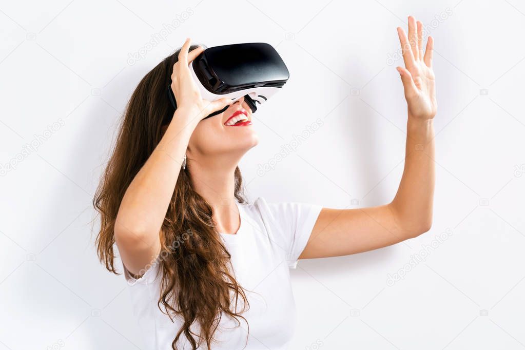 woman in virtual reality headset