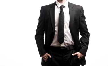 Beyaz bir arka plan üzerinde duran işadamı