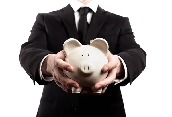 Zakenman met een Piggy Bank — Stockfoto