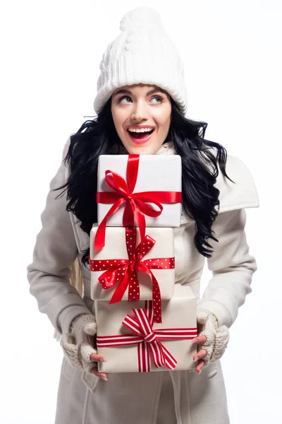 Young woman holding Christmas gifts — Stock Photo, Image