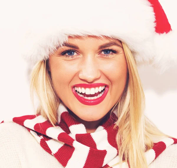 Happy young woman with Santa hat — Stock Photo, Image