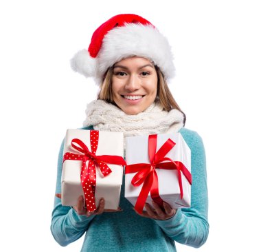 Woman holding Christmas gifts