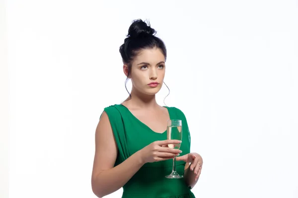 Junge Frau mit Champagner-Flöte — Stockfoto