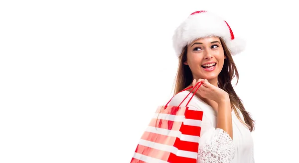 Felice giovane donna in possesso di una borsa della spesa — Foto Stock