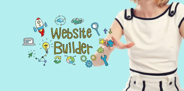 Witryny sieci Web Builder tekst z młodą kobietę — Zdjęcie stockowe