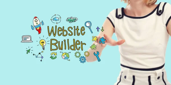 Website Builder szöveg fiatal nő — Stock Fotó