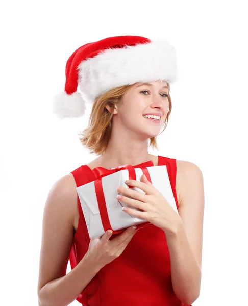 Young woman holding a Christmas gift — Stock Photo, Image