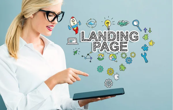 Landing Page text with business woman — Stock Photo, Image