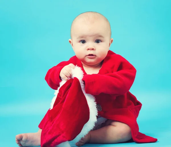 Bayi perempuan dengan kostum Santa — Stok Foto