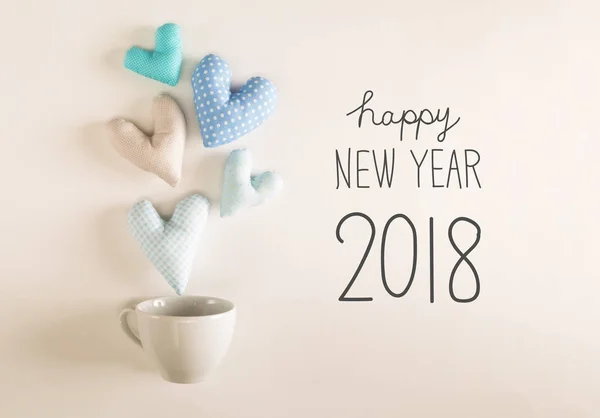 Messaggio di Capodanno 2018 con cuscini cuore blu — Foto Stock