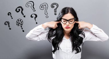 Question Marks with oung woman blocking her ears clipart
