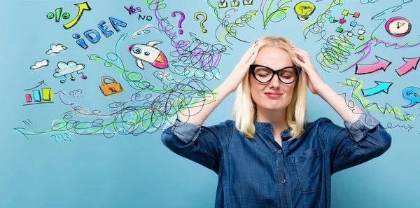 Junge Frau mit vielen Gedanken — Stockfoto