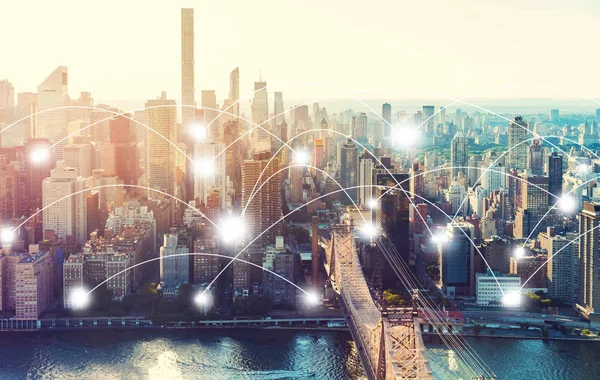 Conceito de tecnologia de rede e conexão com Nova York — Fotografia de Stock