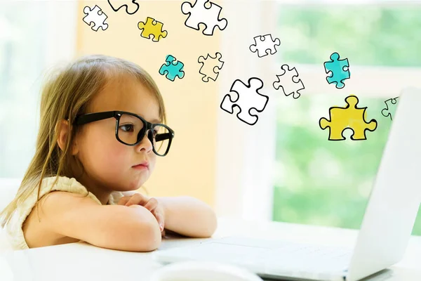 Puzzle Pieces with little girl — Stock Photo, Image