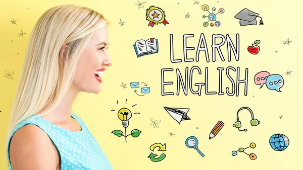 Learn English theme with young woman