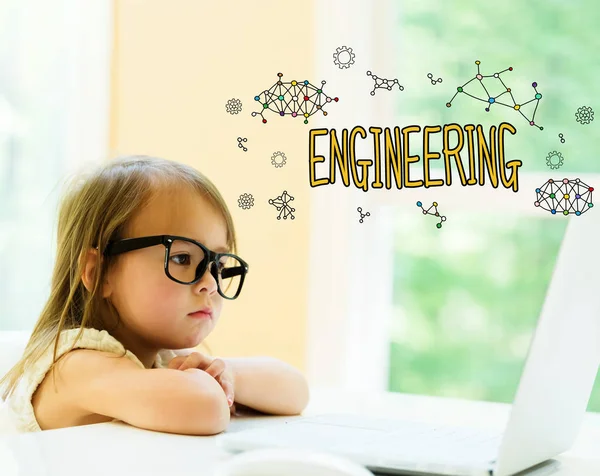 Tekst inżynierii z małą dziewczynką — Zdjęcie stockowe