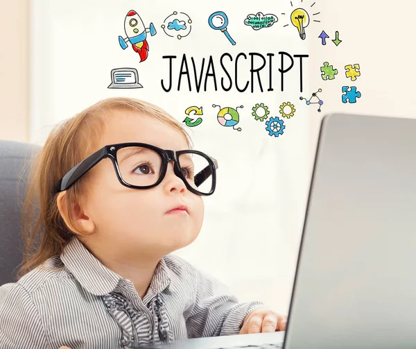 Texto JavaScript con niña pequeña —  Fotos de Stock