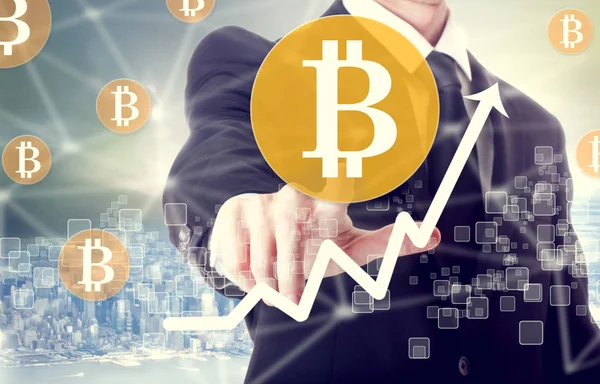 Concetto Bitcoin con uomo d'affari — Foto Stock