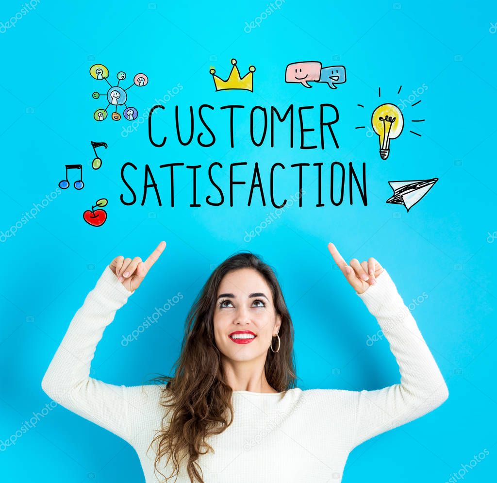 Customer Satisfaction with young woman looking upwards