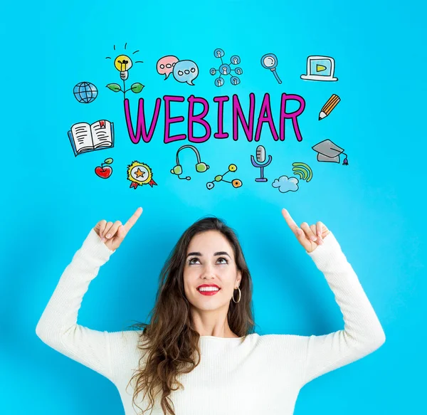 Webinar with young woman looking upwards — Stock Photo, Image