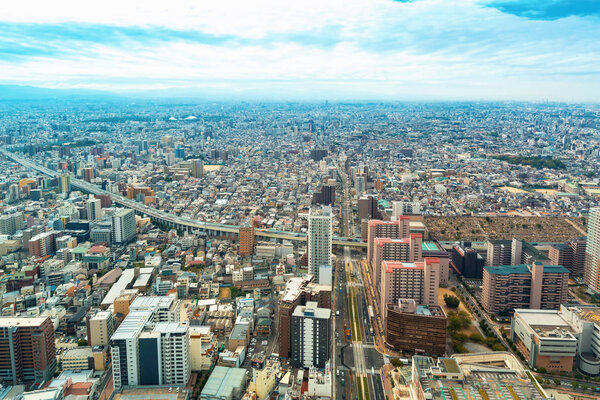 Aerial view of the Osaka cityscape in the morning