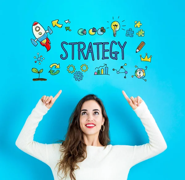 Strategy with young woman looking upwards — Stock Photo, Image