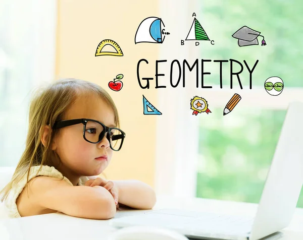 Geometria szöveg kislány — Stock Fotó