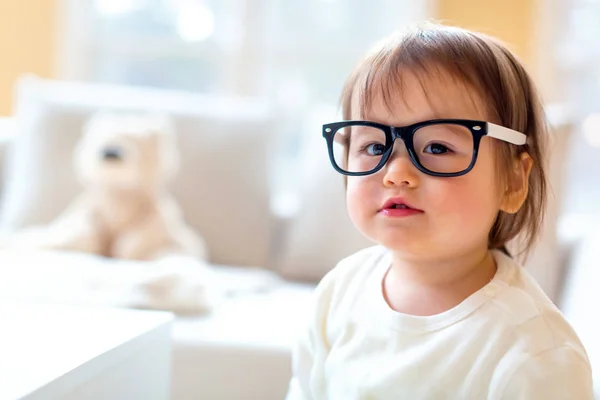 One year old toddler boy with eyeglasses — Stock Photo, Image