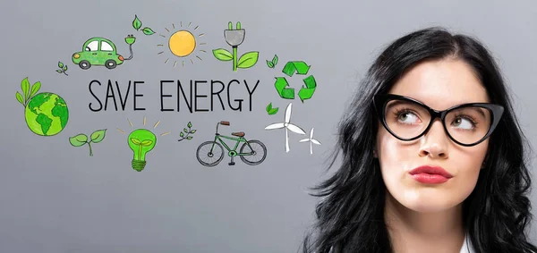 Spara energi med ung affärskvinna — Stockfoto