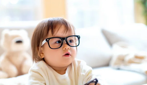 One year old toddler boy with eyeglasses — Stock Photo, Image