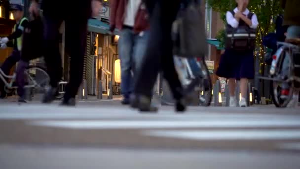 Lidé přes rušnou křižovatku v Macujama, Japonsko — Stock video