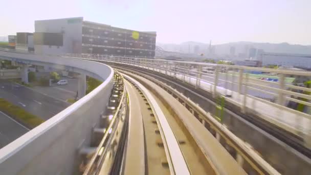 Ponto de vista passeio em tempo real através de Kobe Japão em um onorail — Vídeo de Stock