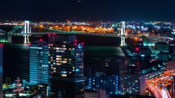Zeitraffer der Tokyobucht bei Nacht mit Booten — Stockvideo