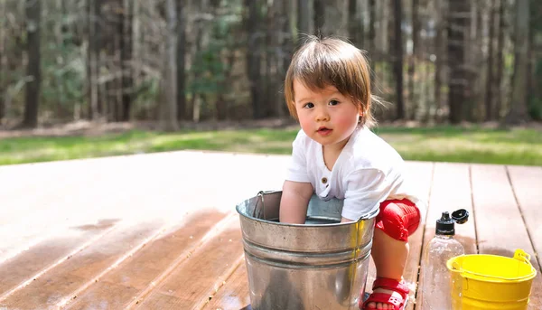 Happy toddler boy playing outside — Stock Photo, Image