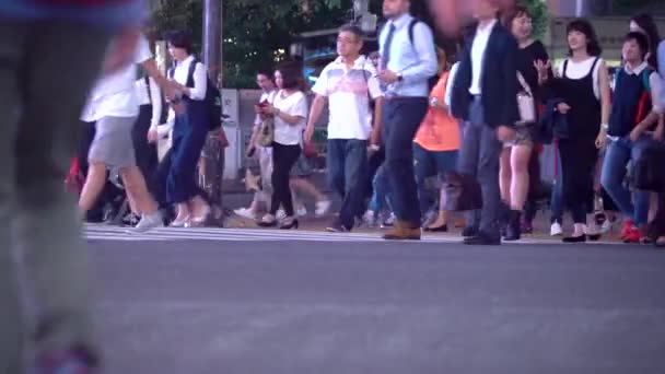 Personer passera berömda korsningen i Shibuya, Tokyo, Japan — Stockvideo