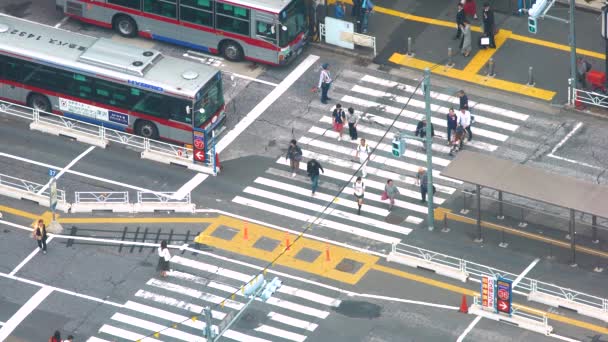 Luchtfoto van een bus terminal in Shibuya, Japan — Stockvideo