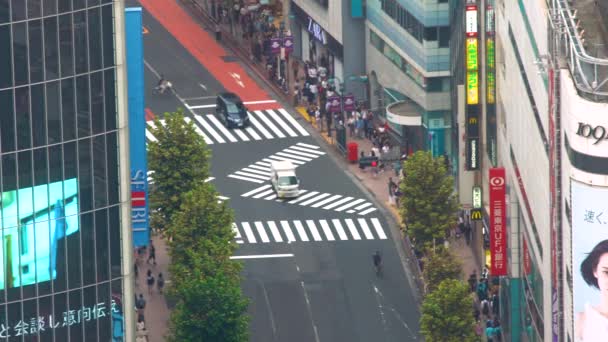 Движение и люди проходят через Сибую, Токио — стоковое видео