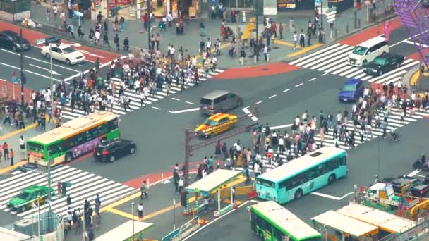 人们穿过著名的十字路口在涩谷, 东京, 日本最繁忙的人行横道之一, 在世界上. — 图库视频影像