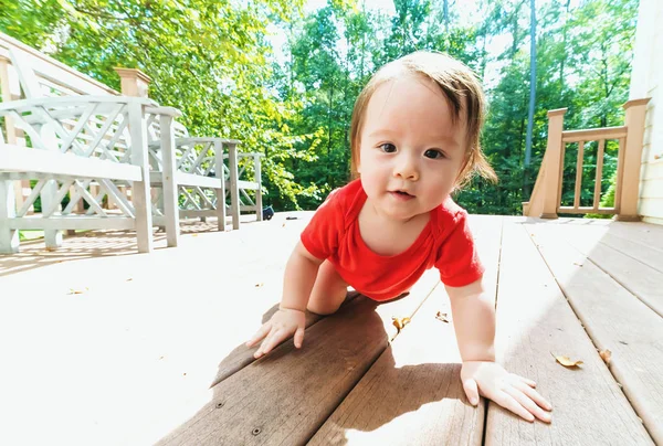 Happy toddler boy playing outside — Stock Photo, Image