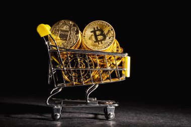 Alışveriş sepeti ile Bitcoin cryptocurrency paraları