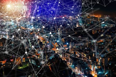 Tokyo, Japonya'nın hava manzaralı dijital grafik